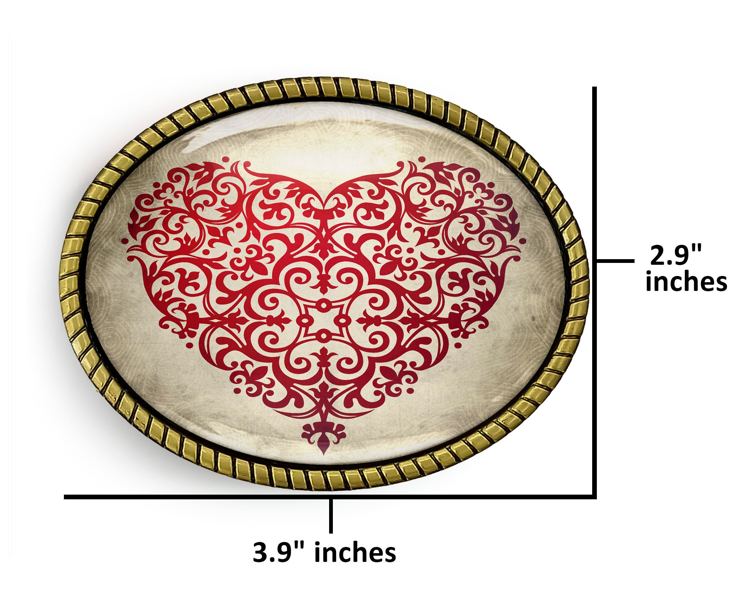 Vintage Love Script Heart Accent Silver-Tone Belt Buckle - Red & Gold Detail Vintage Tony Lama Leather Belt with Heart Buckle – Rust & Pearls main image 3