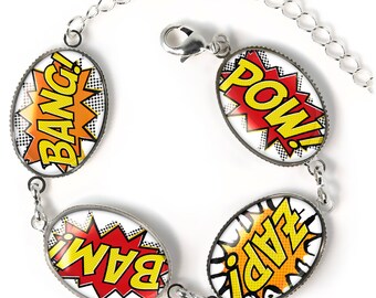 Comic Book Charm Bracelet - Retro POW Collection Glass Charm Bracelet SOCB-23