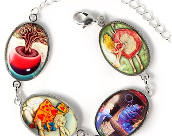 Alice in Wonderland Bracelet - Silver Glass Charm Bracelet SOCB-20