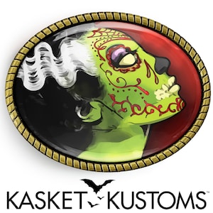 Day of the Dead Bride of Frankenstein Painting Artisan Handmade Belt Buckle - 52