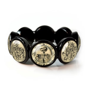 Jet schwarz viktorianischen Memento Mori Skelette Horror Armreif Charm Armband JBRBB-2