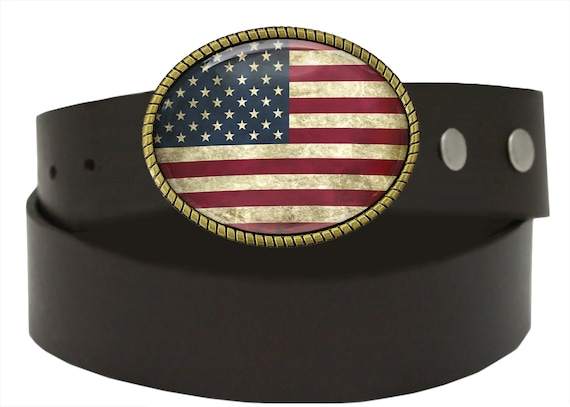American Flag Belt Buckle - Grunge USA Silver or Gold Oval Buckle