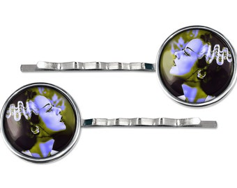 Silver Bride of Frankenstein Glass Hair Clip Barrette Set 89-SHC