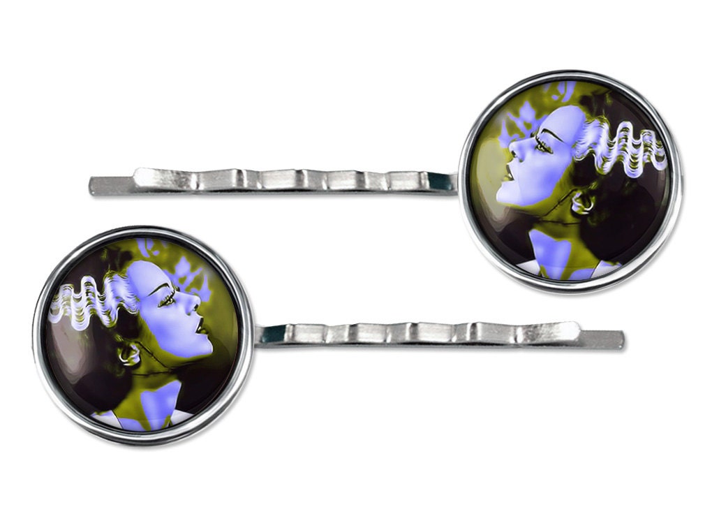 Silver Bride of Frankenstein Glass Hair Clip Barrette Set 89-SHC