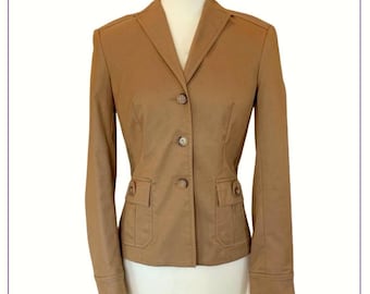 Vintage late 90s BCBG Max Azria tan button front Jacket with pockets lined stretch women’s 2 camel brown