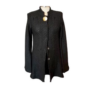Vintage Anthropologie Cross Stitch Heart black Sweater Jacket Abalone shell Y2K women’s size Small bild 1