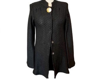 Vintage Anthropologie Cross Stitch Heart black Sweater Jacket Abalone shell Y2K women’s size Small
