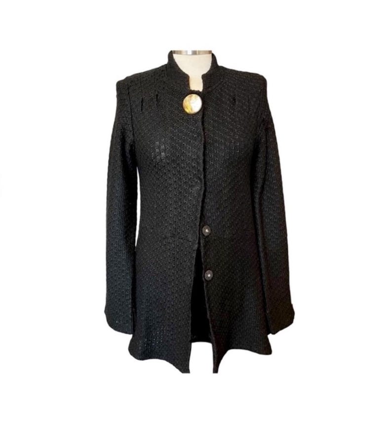 Vintage Anthropologie Cross Stitch Heart black Sweater Jacket Abalone shell Y2K women’s size Small bild 1