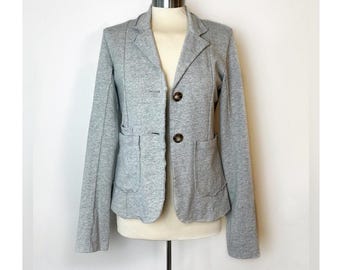 Vintage Anthropologie light heathered Grey Cotton Blazer Front Pockets Fitted Jacket Women’s Medium