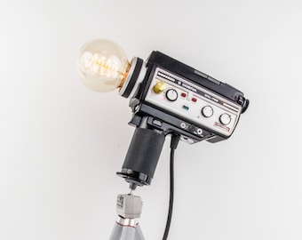 Upcycling Camera Lamp Super 8 "Cosina OXL 755" Including Tripod and Edison Lamp