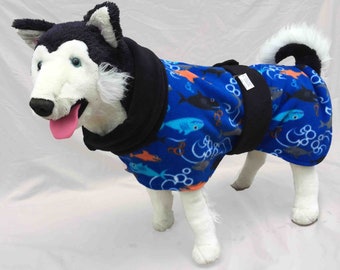 60cm, 'blue sharks' dog coat