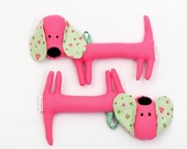 Pink Rattling Dachshund / Rattle / Stuffed Dog Sewed Premium Quality Fabric / Soft Toy / Rattle
