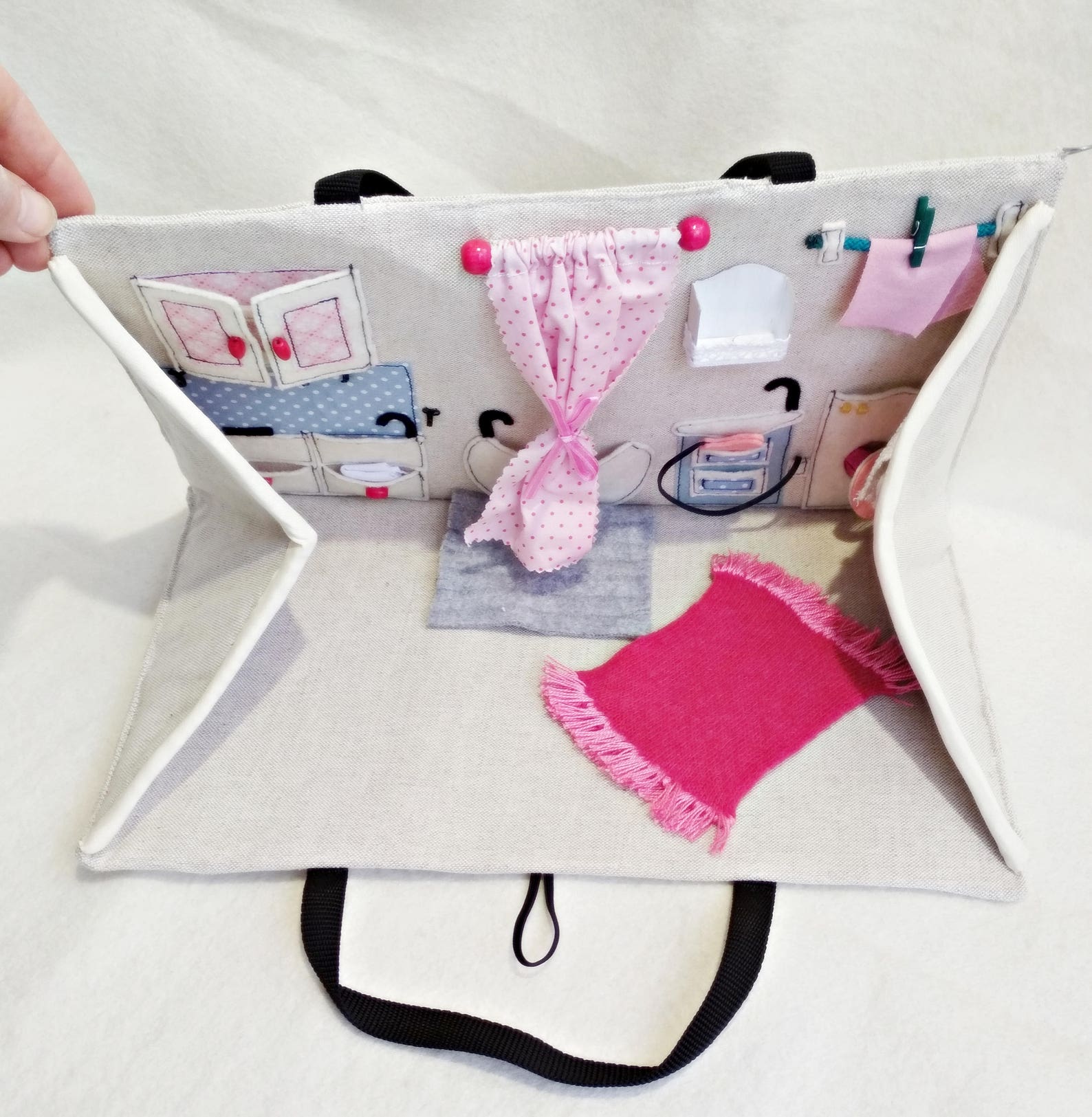 3D Fabric Travel Dollhouse Blue & Pink with Accessories / Etsy