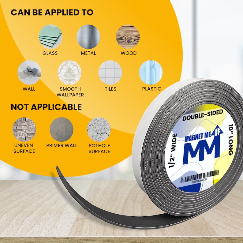 Magnet Me Up Self Adhesive Flexible Magnetic Tape, 1/2 inch Wide, 1/6 inch Thick, 10 ft Long, Vinyl Magnetic Adhesive Roll image 3