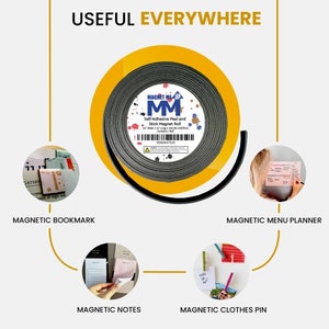 Magnet Me Up Self Adhesive Flexible Magnetic Tape, 1/2 inch Wide, 1/6 inch Thick, 10 ft Long, Vinyl Magnetic Adhesive Roll image 9