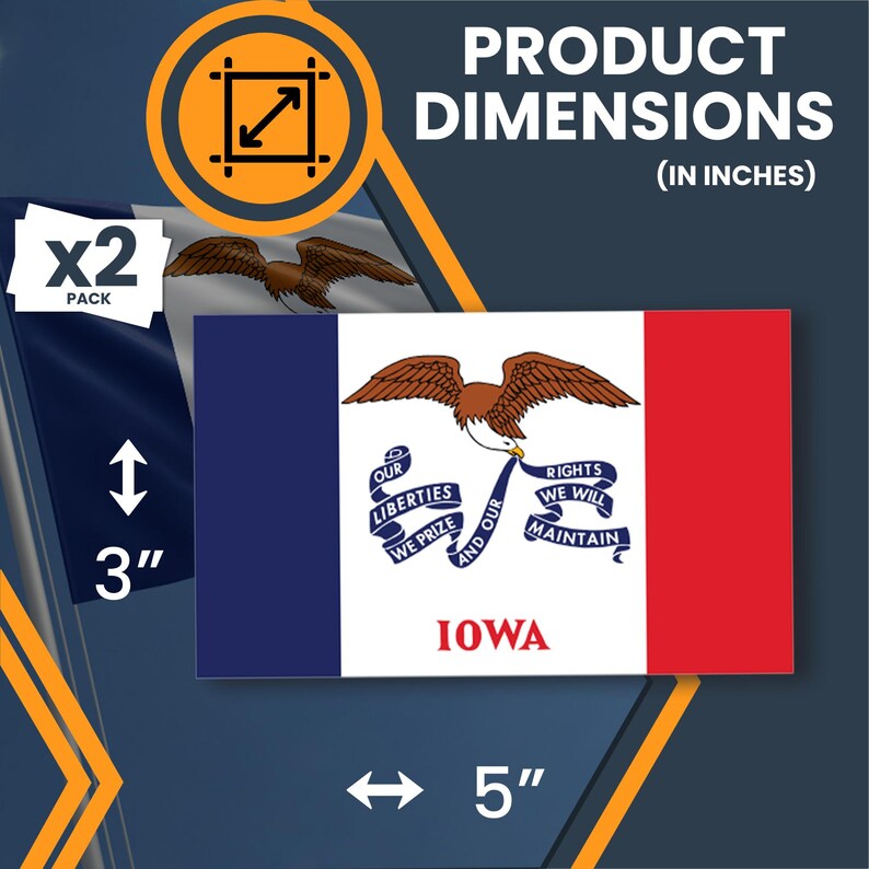 Iowa Flag Map Sticker Iowa US State Flag Bumper Sticker Decal, 3x5 2 Pack, Vinyl Adhesive ...