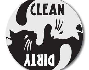 Magnet Me Up Clean Dirty Cat Dishwasher Indicator Magnet Decal, 5 Inch, Heavy Duty Waterproof Kitchen Safe Magnet, Black and White