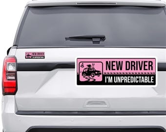 Magnet Me Up New Driver “I’m Unpredictable” Magnet Decal, 3x8 Inch, 2 Pack
