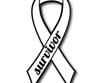 White Lung Cancer Survivor Ribbon Car Magnet Decal Heavy Duty Waterproof