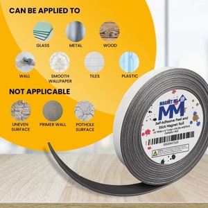 Magnet Me Up Self Adhesive Flexible Magnetic Tape, 1/2 inch Wide, 1/6 inch Thick, 10 ft Long, Vinyl Magnetic Adhesive Roll image 6