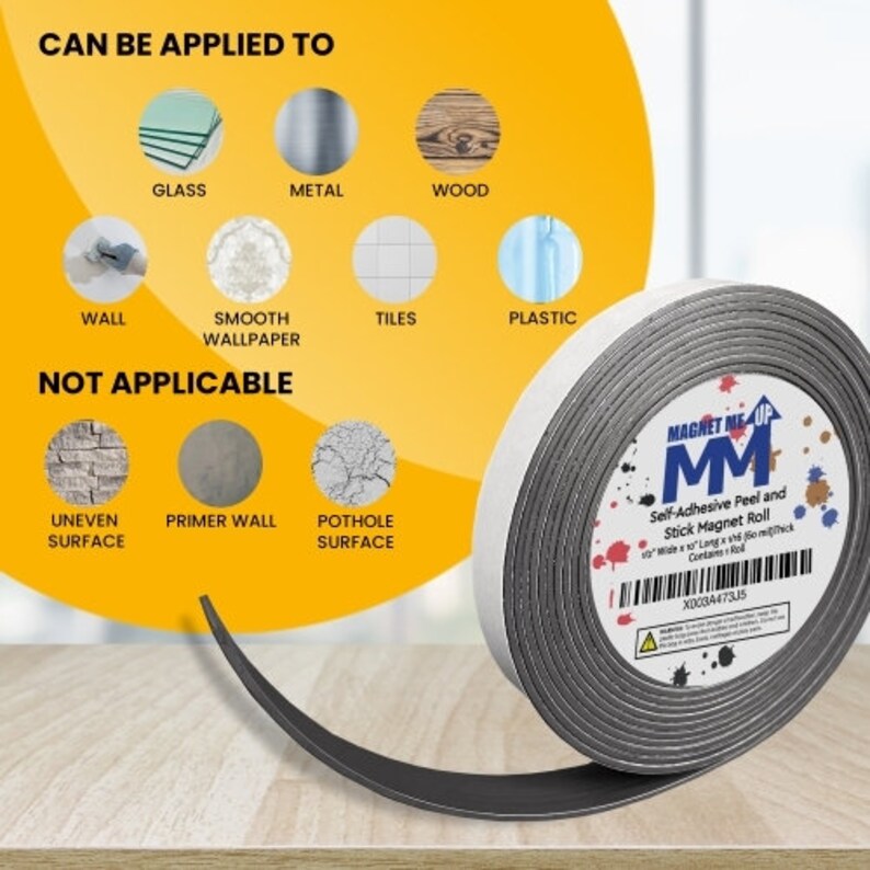 Magnet Me Up Self Adhesive Flexible Magnetic Tape, 1/2 inch Wide, 1/6 inch Thick, 10 ft Long, Vinyl Magnetic Adhesive Roll image 6