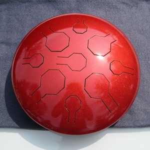 Stainless Steel Tongue Drum, Handpan, Steelpan, 12 Inch Vibedrum - 18 Notes in 2 different scales  - 440 and 432 hz - Copper Sun - Basic