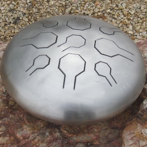 STAINLESS Steel Tongue Drum, Double Vibedrum - Handpan - 12 Inch - 18 Notes in 2 different scales  - 440 and 432 Hz - Natural - Premium