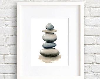 Stacked Rocks - Art Print - Wall Decor - Watercolor Painting