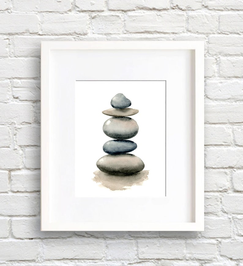 Stacked Rocks Art Print Wall Decor Watercolor Painting Etsy