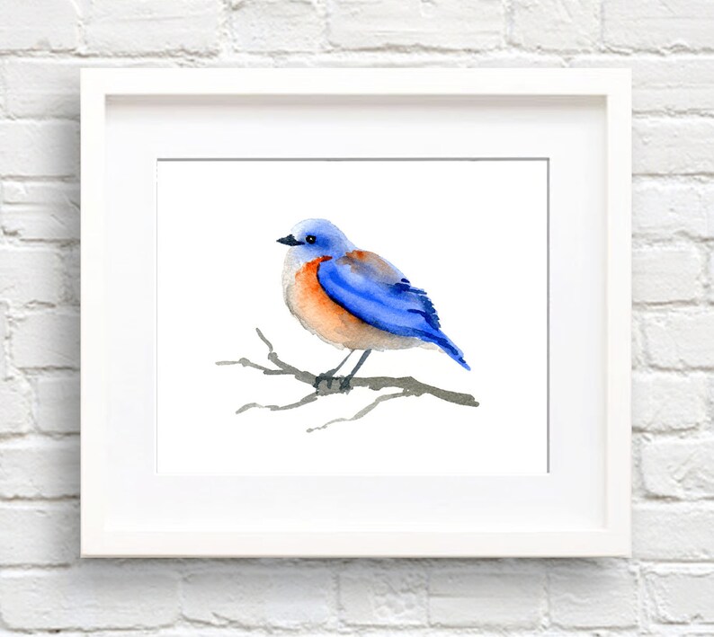 Bluebird Art Print Wall Decor Watercolor Painting Etsy