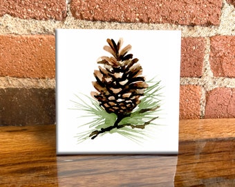 Pine Cone Ceramic Tile - Pine Cone Decorative Tile - Tree Lover Gift - Unique Nature Gifts