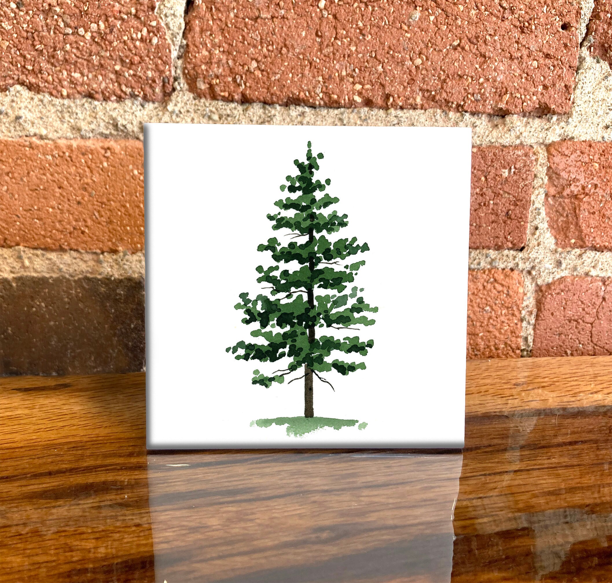 Tree Design Tile Pine Tree Ceramic Tile - Pine Tree Decorative Tile - Tree Lover Gift ...