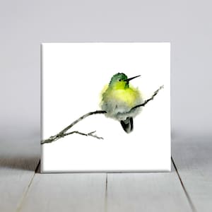 Azulejo de cerámica de colibrí gordo - Azulejo decorativo de pájaro - Regalo de amante de la naturaleza - Regalos únicos de pájaro