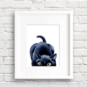 Sneaky Black Cat - Art Print - Wall Decor - Watercolor Painting