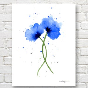 Blue Poppies Art Print - Flower Wall Decor - Floral Watercolor Painting