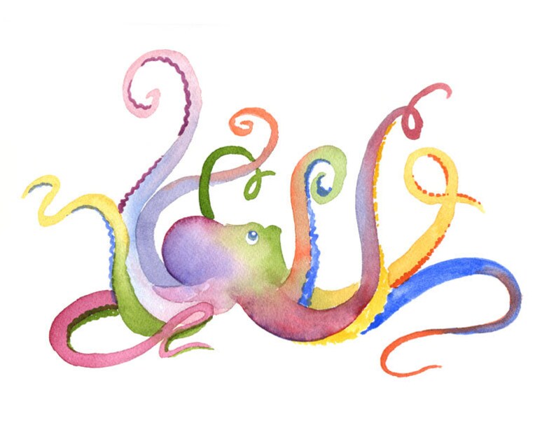 Octopus Art Print Nursery Art Wall Decor Watercolor Etsy