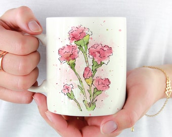 Carnation Mug - Flower Lover Gift - Pink Carnation Coffee Mug - Unique Carnation Gifts