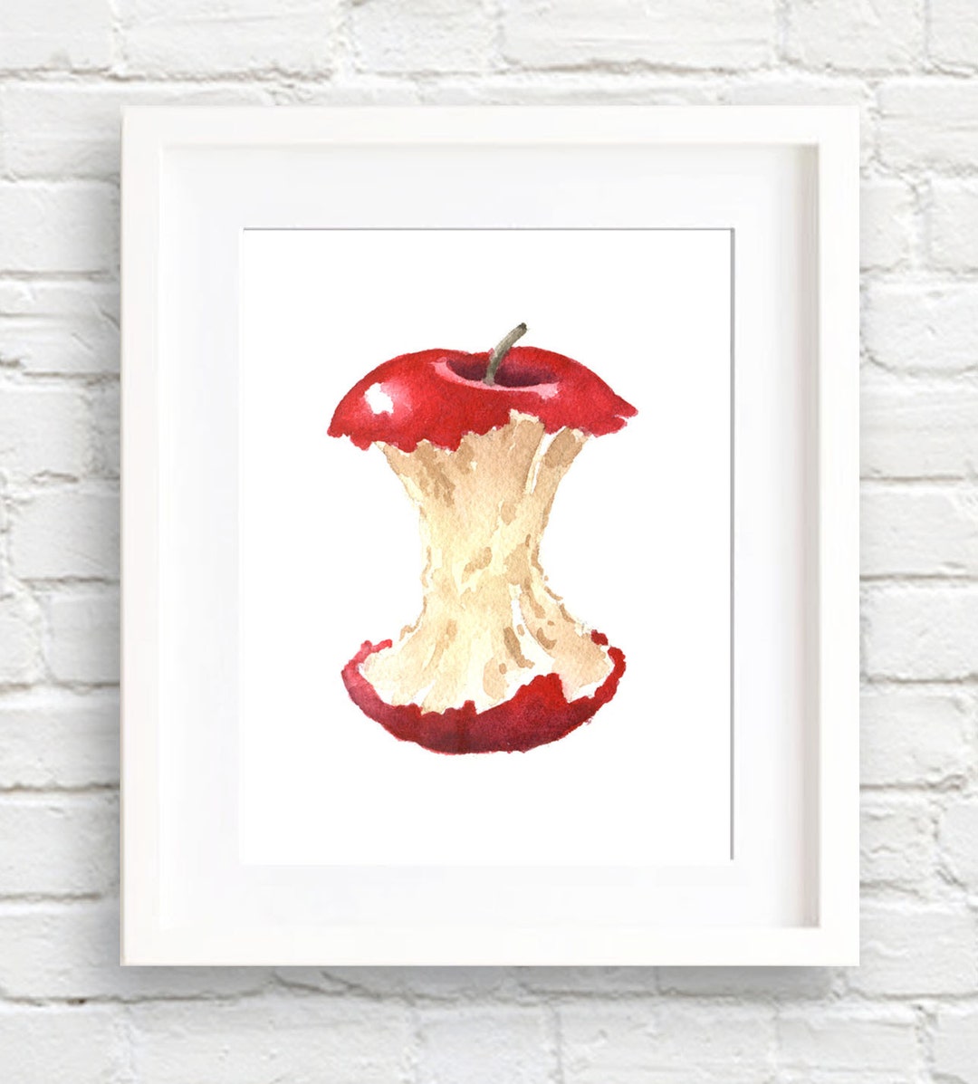 Apple Core Art Print Kitchen Art Wall Decor Watercolor Painting - Etsy