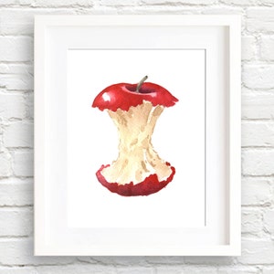 Apple Core - Art Print - Kitchen Art - Wall Decor - Watercolor Painting