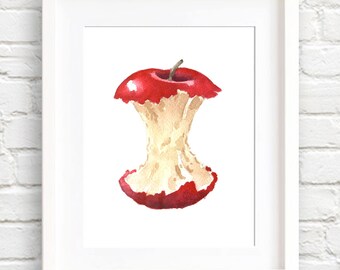 Apple Core - Art Print - Kitchen Art - Wall Decor - Watercolor Painting