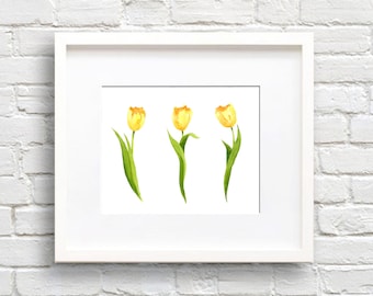 Yellow Tulip Art Print - Tulips Flower Wall Decor - Floral Watercolor Painting