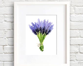 Lavender Art Print - Lavender Flower Bouquet Wall Decor - Floral Watercolor Painting