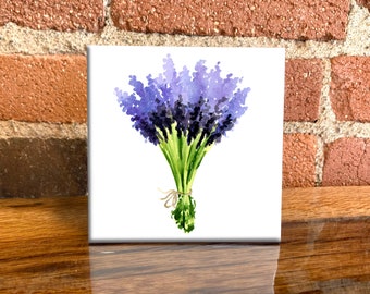 Lavender Ceramic Tile - Flower Decorative Tile - Botany Lover Gift - Unique Flower Gifts