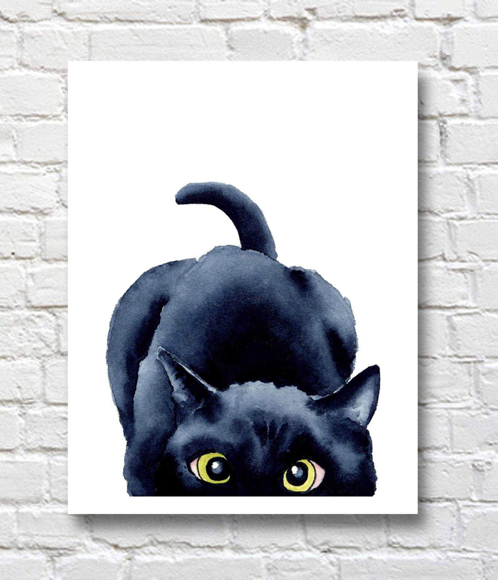 Sneaky Black Cat - Art Print - Wall Decor - Watercolor Painting - Etsy ...