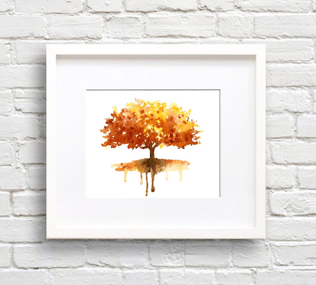 Tree Art Print Fall Colors Wall Decor Watercolor Painting Etsy