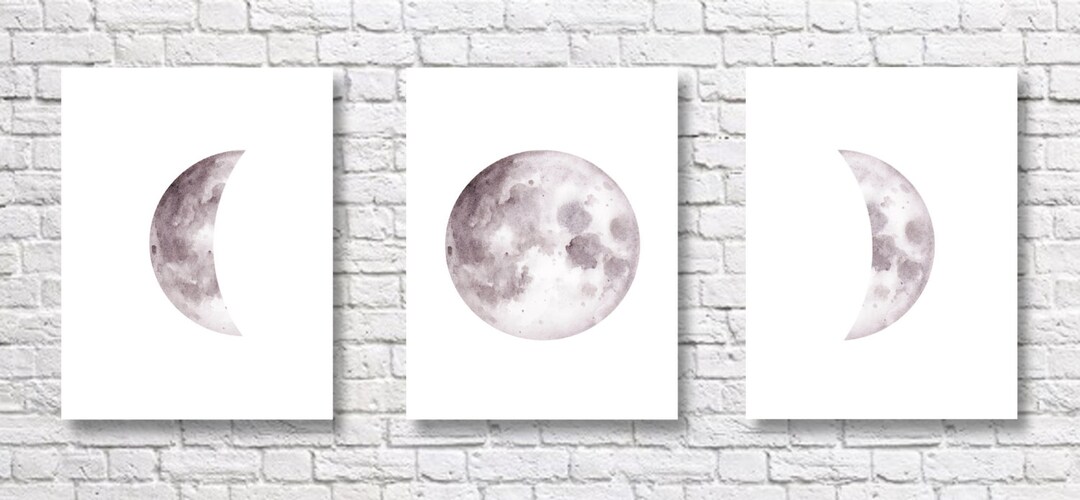 Moon Phases Art Prints - Set of Three - Wall Decor - Watercolor ...