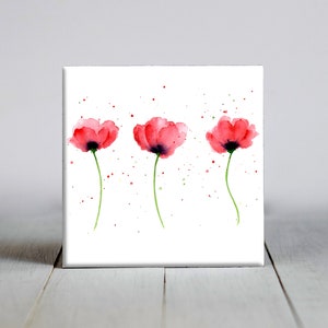 Poppies Ceramic Tile: Watercolor Flower Art, Coaster or Wall Decor