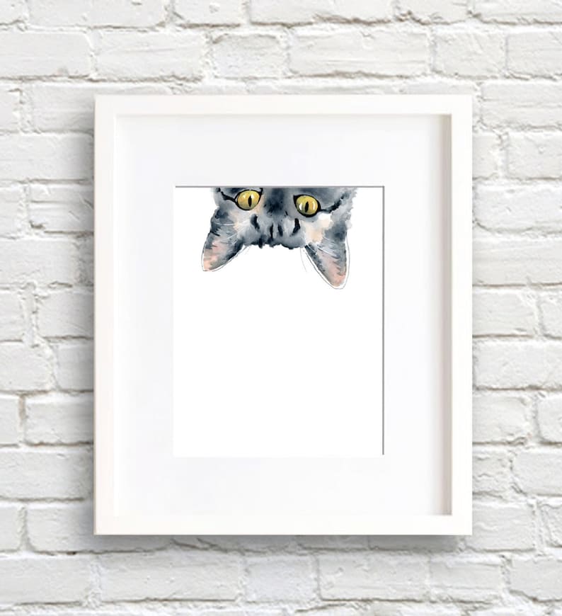 Sneaky Tabby Cat - Art Print - Wall Decor - Watercolor Painting - Etsy