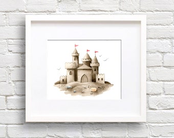 Sand Castle Art Print Nursery Watercolor Painting