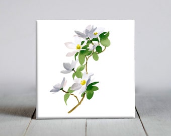 Dogwood Flowers Ceramic Tile - Flower Decorative Tile - Plant Lover Gift - Unique Nature Gifts